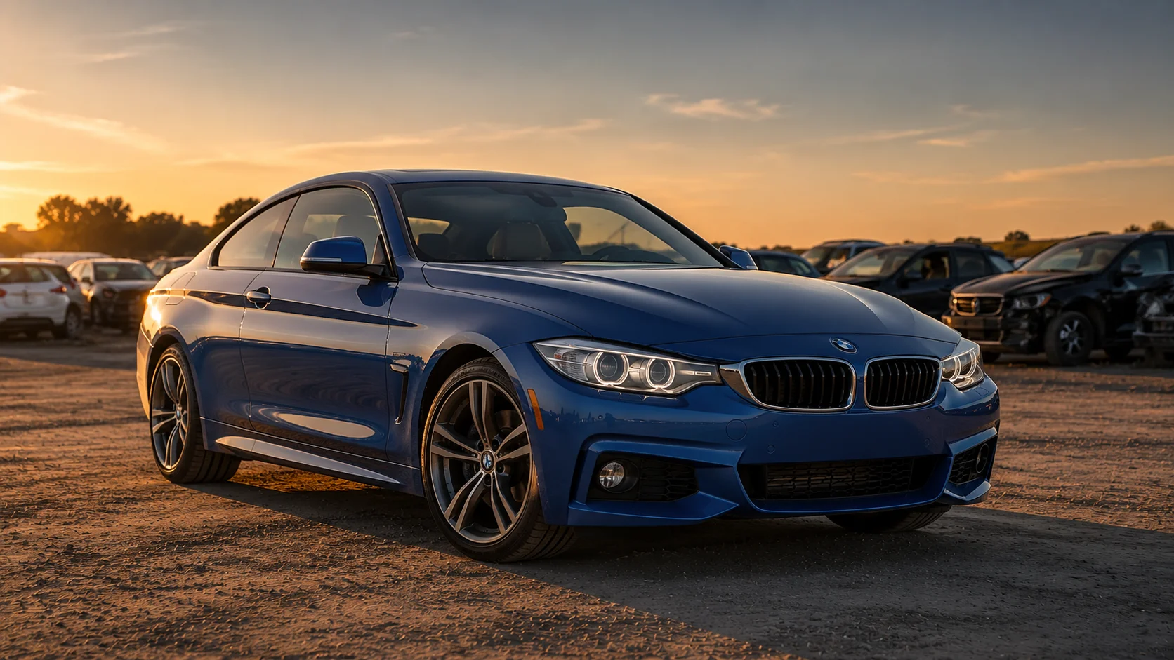 BMW Serii 4 F32 Coupe w odcieniu Estoril Blue na placu aukcyjnym Copart przed wysyłką do Polski 2026