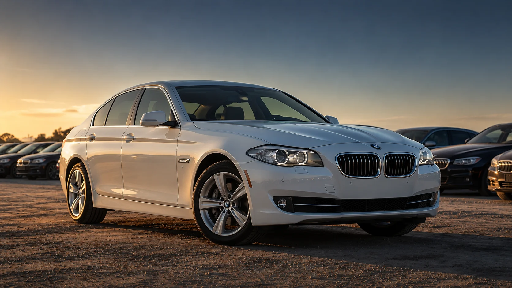 BMW serii 5 F10 z USA w odcieniu Alpine White na placu aukcyjnym przed transportem do Polski 2026